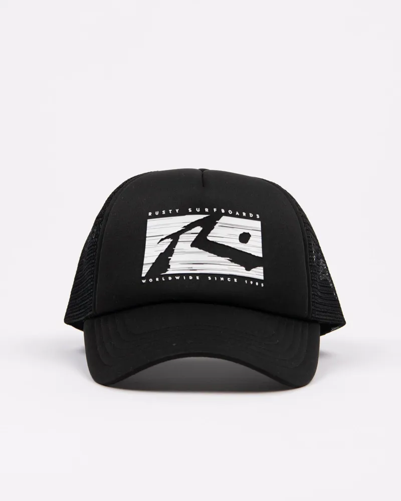 RUSTY R DOT TRUCKER CAP BLACK
