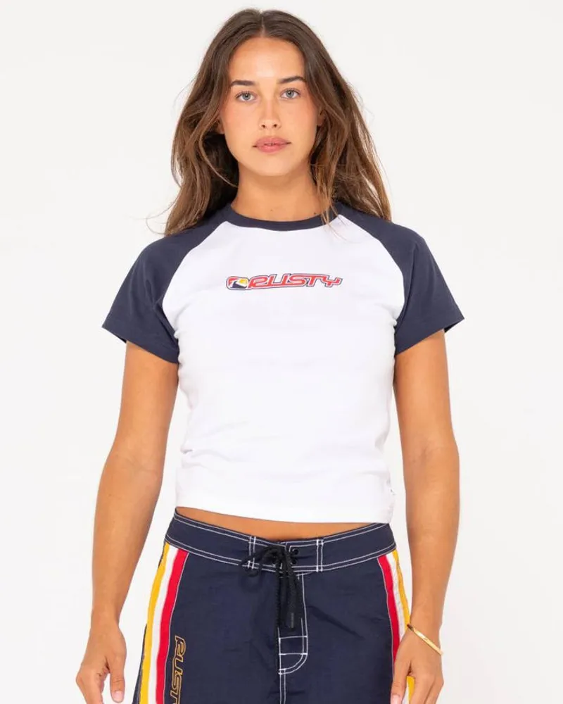Rusty Archived Raglan Short Sleeve Skimmer Tee White