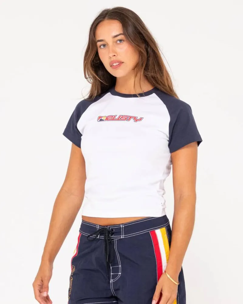 Rusty Archived Raglan Short Sleeve Skimmer Tee White-2