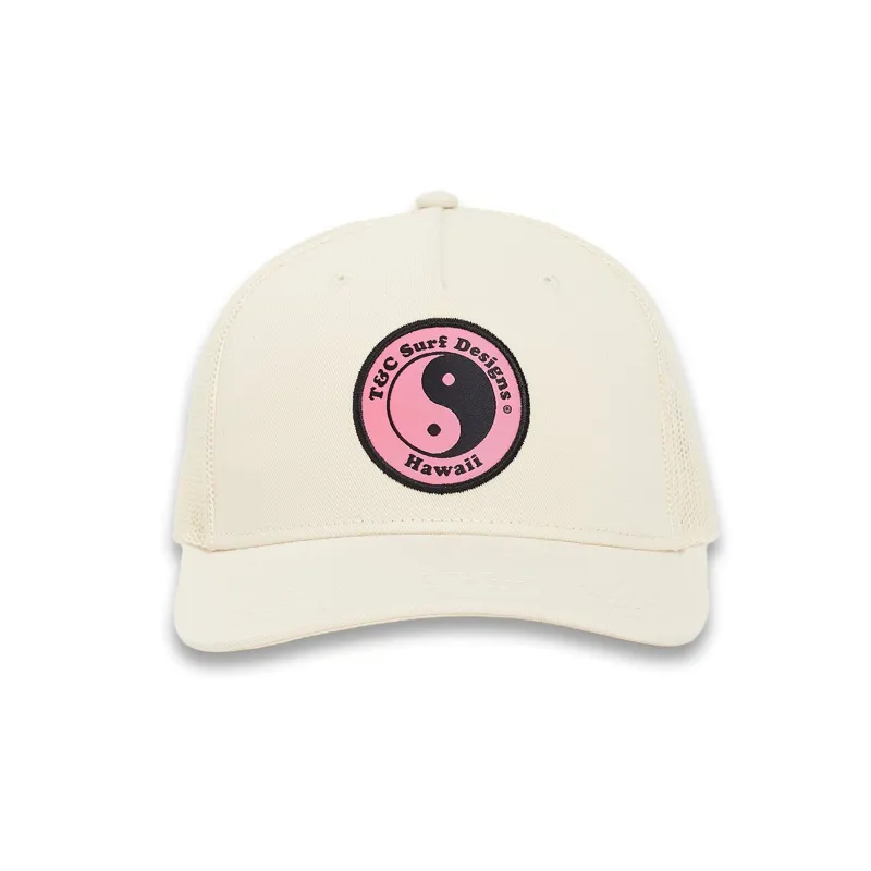 T and C Surf Designs YY Trucker Cap Natural/Pink Logo - Unisex White Hat