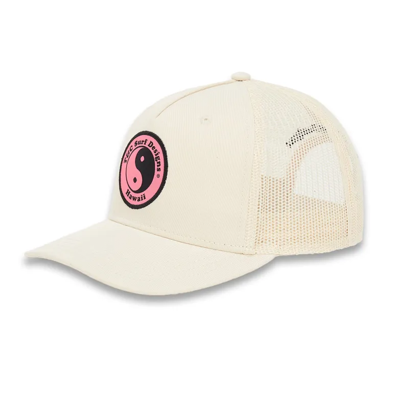 T and C Surf Designs YY Trucker Cap Natural/Pink Logo - Unisex White Hat-1