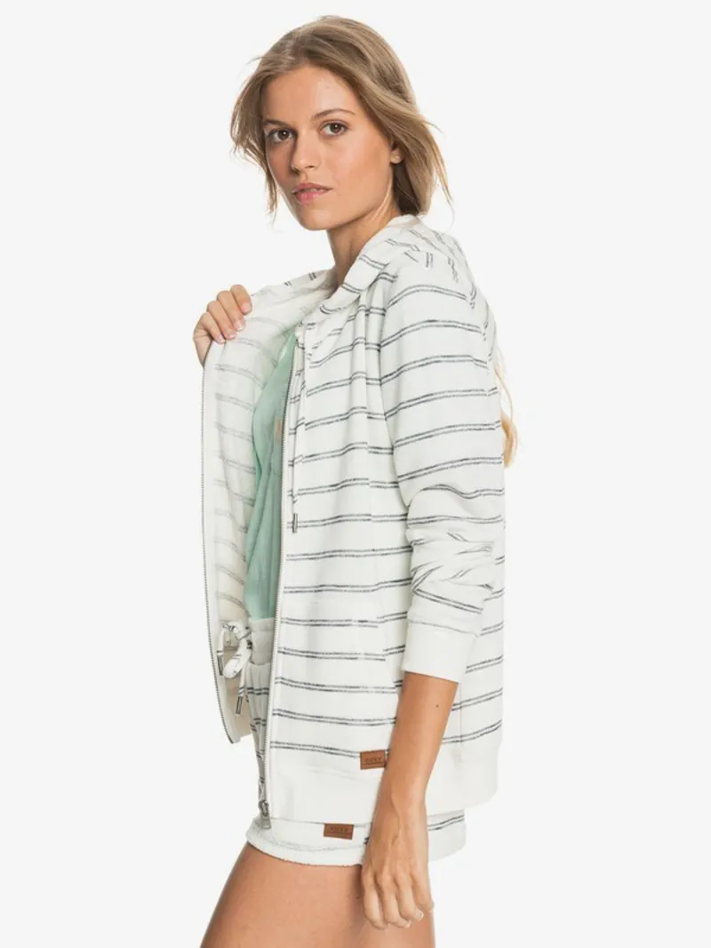 Roxy Perfect Wave Zip-Hoodie in Snow White Horizion White Stripes-5