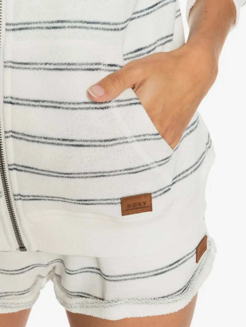 Roxy Perfect Wave Zip-Hoodie in Snow White Horizion White Stripes-3