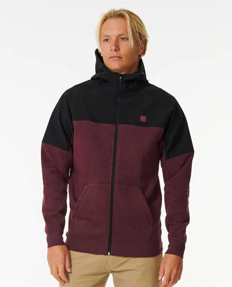 Rip Curl Anti Series Viral Zip Fleece Maroon Mens Red Hoodie