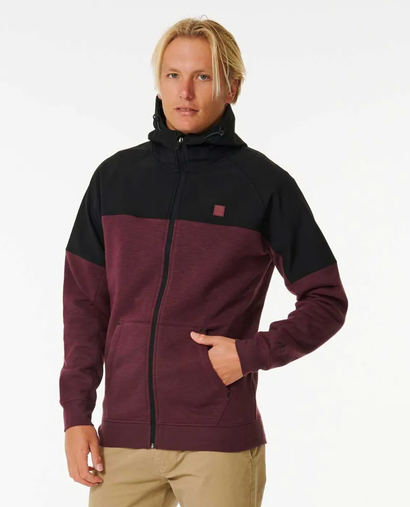 Rip Curl Anti Series Viral Zip Fleece Maroon - Mens Black Red Hoodie-2