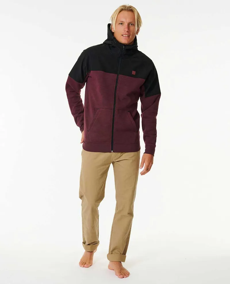 Rip Curl Anti Series Viral Zip Fleece Maroon Mens Black Red Hoodie