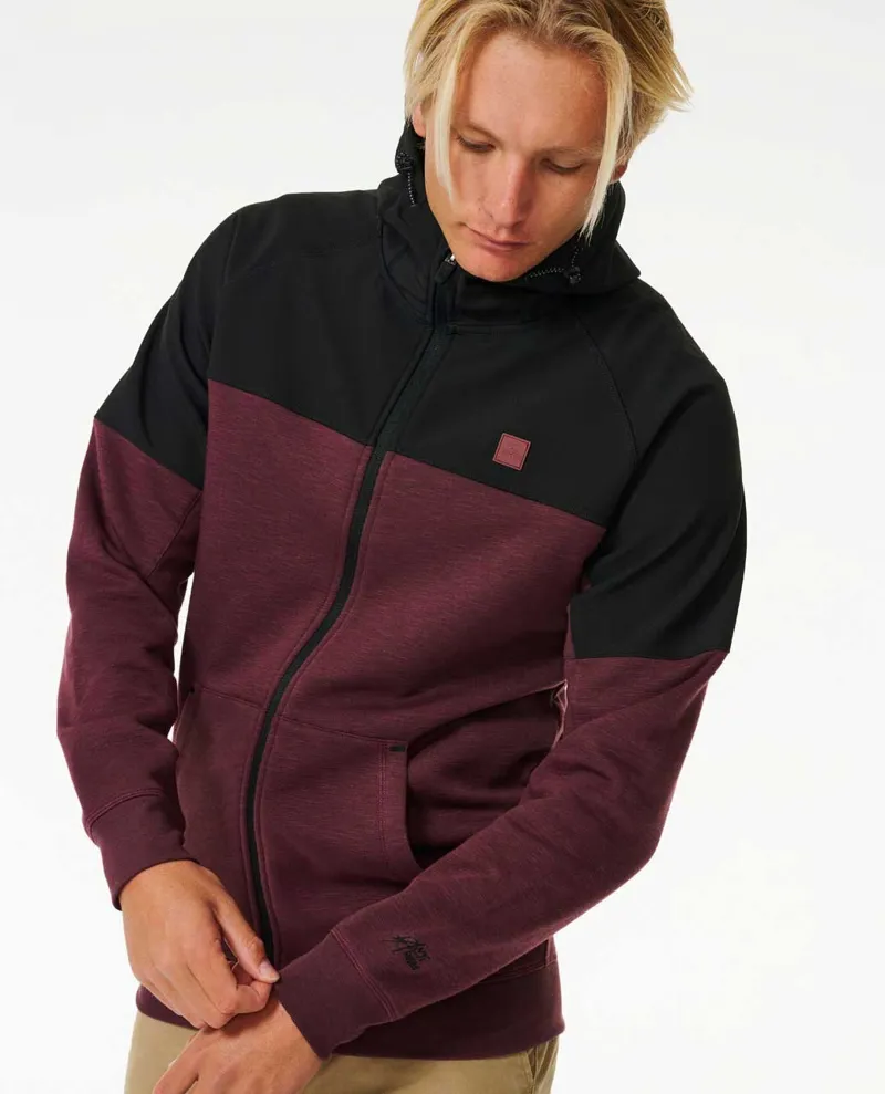 Rip Curl Anti Series Viral Zip Fleece Maroon - Mens Black Red Hoodie-1